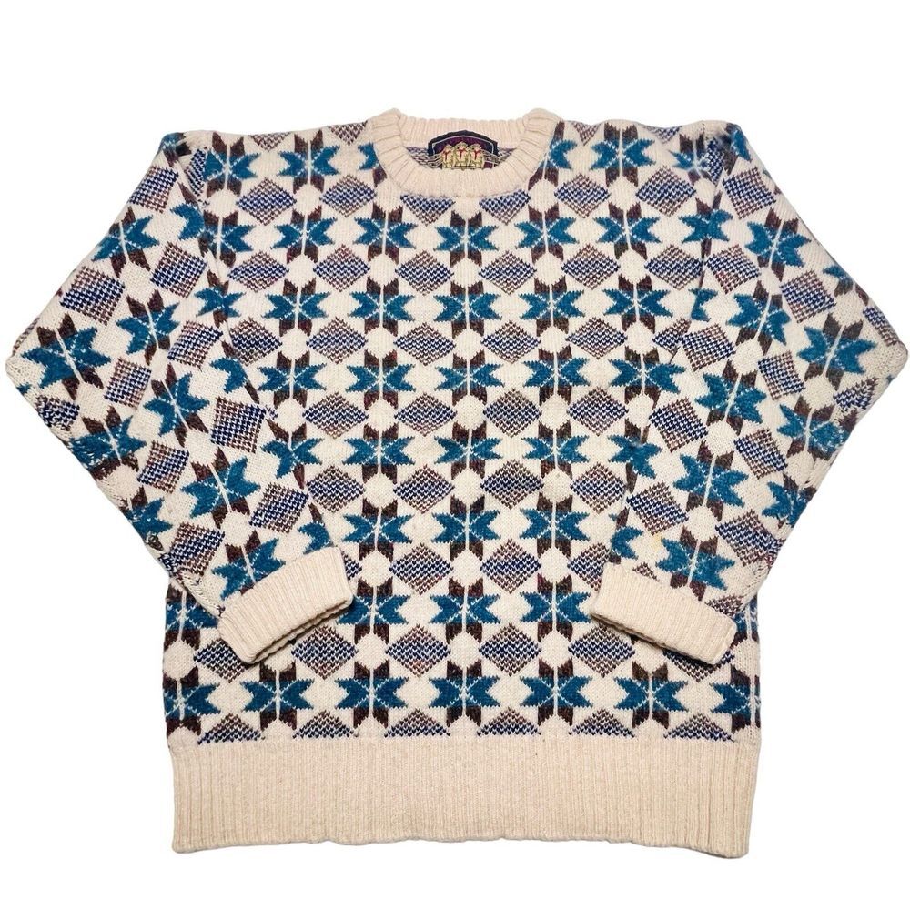 Vintage Chaps Ralph Lauren Wool Sweater Eight Point‎ Star Quilt Pattern Large